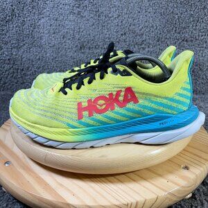 Hoka One One Mach 5 Running Shoes Mens Size 10.5 Fabric Yellow Blue Sneakers